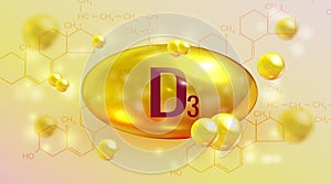 Vitamin d3 drop pill capsule. Cholecalciferol. Medical and pharmacy concept