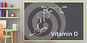 Vitamin D3 molecular structure, drawing on a board. 3d illustration