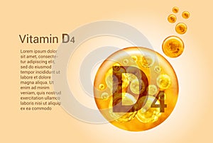 Vitamin D4. Baner with vector images of golden balls with oxygen bubbles. Health concept