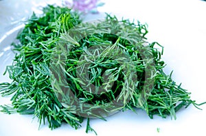 Vitamin Dill. Greens, which is good for humans. Sliced dill.