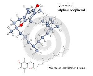 Vitamin E alpha-Tocopherol - 3d illustration of molecular structure