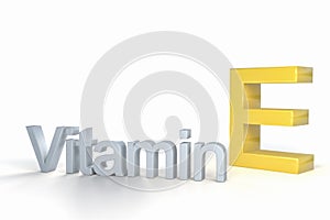 vitamin e lettering isolated on infinite white background nutrition supplement concept 3D Rendering