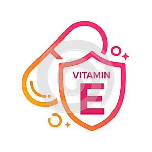 Vitamin E Pill Shield icon Logo Protection, Medicine heath Vector illustration