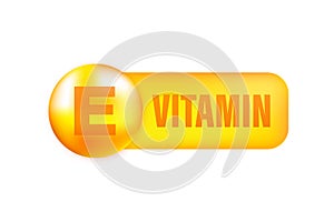 Vitamin E with realistic drop on gray background. Particles of vitamins in the middle. Vector illustration.