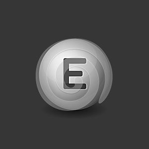 Vitamin E Silver Glossy Sphere Icon on Dark Background. Vector