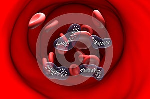 Vitamin E structure in the blood flow – ball and stick section view 3d illustration
