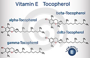 Vitamin E - Tocopherol alpha-, beta-, gamma-, delta- molecule.