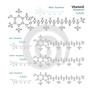 Vitamin E. Tocopherol. Fat soluble Antioxidant. C29H50O2. The Structural Formula of a Chemical Compound