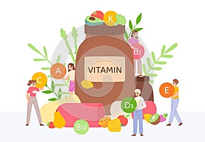 Vitamin food and people. Healthy goods, fresh nutrition and raw fruits and vegetables. Supplement to eating, vegetarian