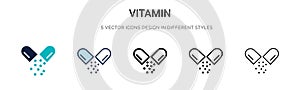 Vitamin icon in filled, thin line, outline and stroke style. Vector illustration of two colored and black vitamin vector icons