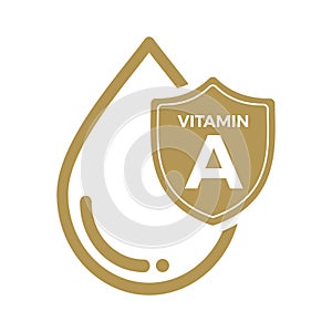 Vitamin A icon Logo Golden Drop Shield Protection, Medical background heath Vector illustration