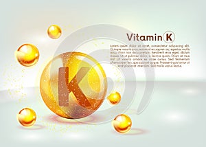 Vitamin K gold shining icon. Ascorbic acid. Shining golden substance drop. Nutrition skin care. Vector