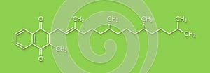 Vitamin K K1, phylloquinone, phytomenadione molecule. Skeletal formula. photo