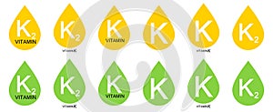 Vitamin K and K2, set icons, isolated symbols