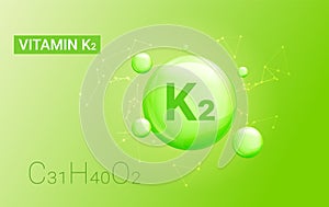 Vitamin K2 medicine chemical icon. Vitamin k2 oil cosmetic health natural capsule