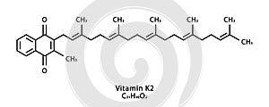 Vitamin K2 Menaquinone molecular structure. Vitamin K2 Menaquinone skeletal chemical formula. Chemical molecular