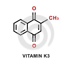 Vitamin K3 chemical formula. Vitamin K3 chemical molecular structure. Vector illustration