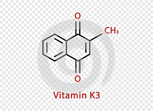 Vitamin K3 chemical formula. Vitamin K3 structural chemical formula isolated on transparent background.