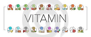 Vitamin Mineral Medical Complex Icons Set Vector