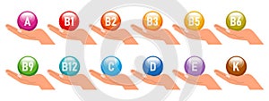 Vitamin and mineral nutrition icons set. The concept of healthcare and medicine. Healthy food infographic. Vitamins