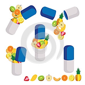 Vitamin Mix Fruit and Supplement Healthcare Isolated