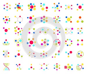 Vitamin molecule icon set. Multivitamin complex. Molecule of the substance. Flat vector icon set.