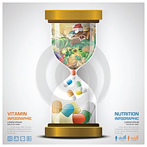 Vitamin And Nutrition Food With Sandglass Infographic