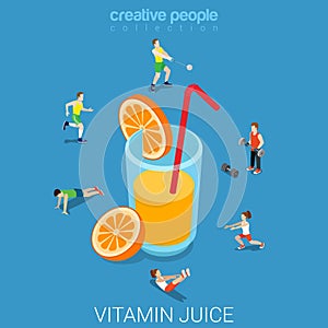 Vitamin orange citrus juice glass flat 3d isometric vector