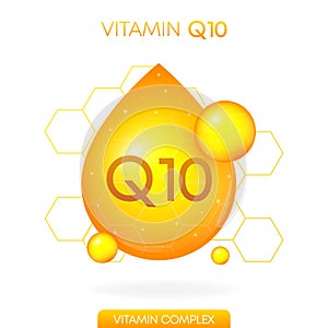 Vitamin Q10 realistic icon. Pill capsule in the form of a drop isolated on white background. Vector.