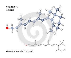 Vitamin A Retinol - 3d illustration of molecular structure