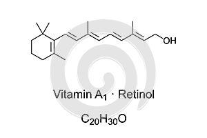 Vitamin A1, also retinol or axerophthol, chemical structure photo