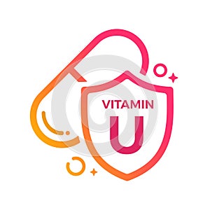 Vitamin U Pill Shield icon Logo Protection, Medicine heath Vector illustration