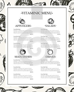 Vitaminic Column Menu - vector modern hand drawn template