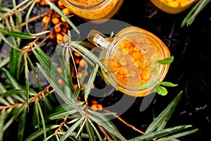 Vitaminic healthy sea buckthorn tea, Virus protection drink, coronavirus, immunity concept