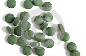 Vitamins antioxidants green. Spirulina Chlorella natural green superfood.