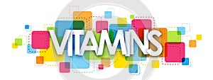 VITAMINS banner on colorful squares background