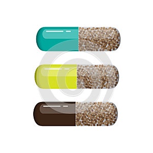 Vitamins, dietary supplements in gelatin capsules  illustration. Tablet  icon