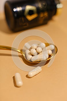dietary supplements on neutral background