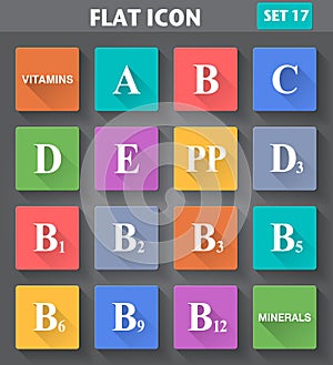 Vitamins Icons set in flat style