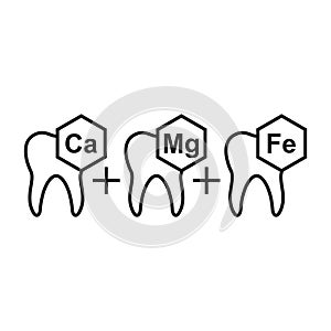 Vitamins and micronutrients for dental health. Vector icons.