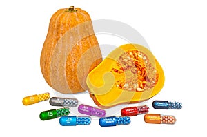 Vitamins and minerals of squash, 3D rendering