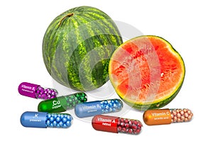 Vitamins and minerals of watermelon, 3D rendering