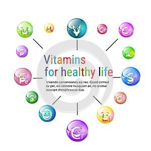 Vitamins Nutrient Minerals Colorful Banner Healthy Life