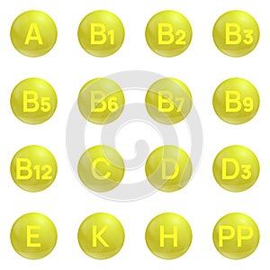 Vitamins vector icons set.