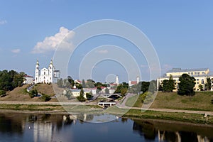 Beautiful view of the historical center of Vitebsk over the Western Dvina. Holy Dormition Cathedral, Holy Spirit Monastery, Resurr photo