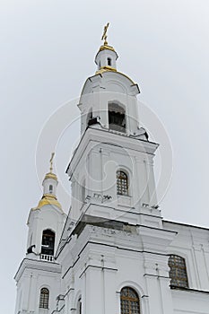Vitebsk, Belarus, January 5, 2024. Belfries of the Epiphany Cathedral.