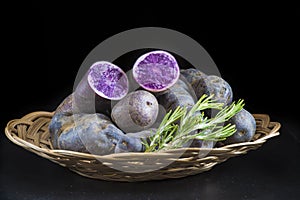 Vitelotte or blue-violet potatoes photo
