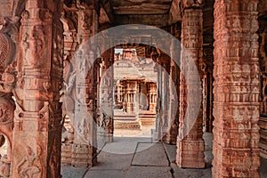 Vithala temple hampi ruins interior antique stone art from unique angle