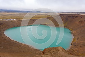 Viti crater with green water lake inside, Iceland