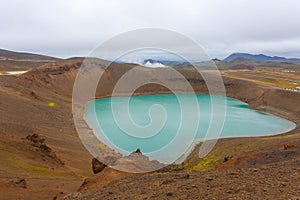 Viti crater with green water lake inside, Iceland